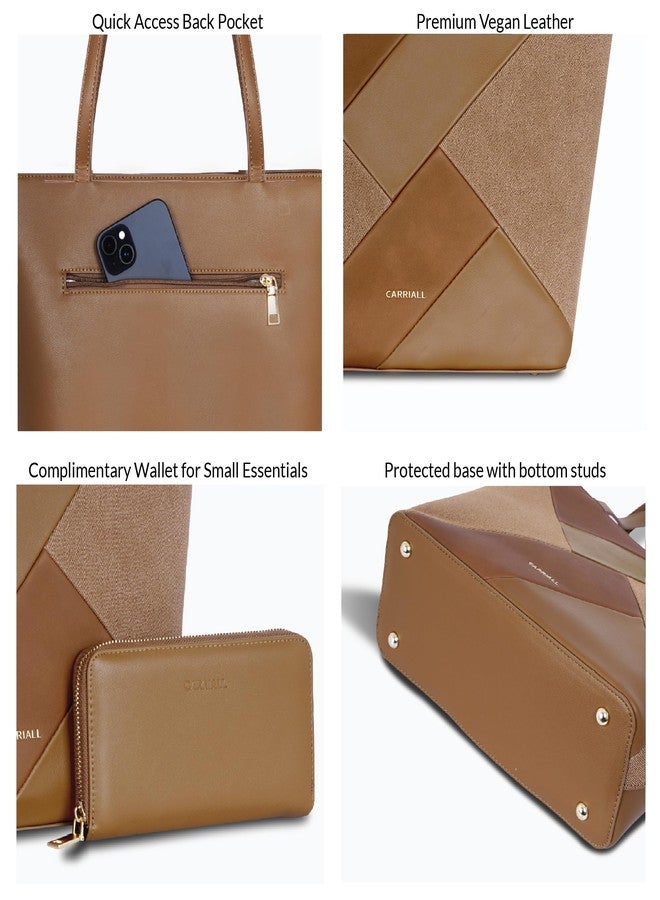 Carriall Estelle Vegan Leather Tote bag | Stylish Casual Shoulder Bag with Wallet purse, Secure Zip Pockets - Structured Handheld Everyday Office Handbag for women & girls (Brown) - Image 5